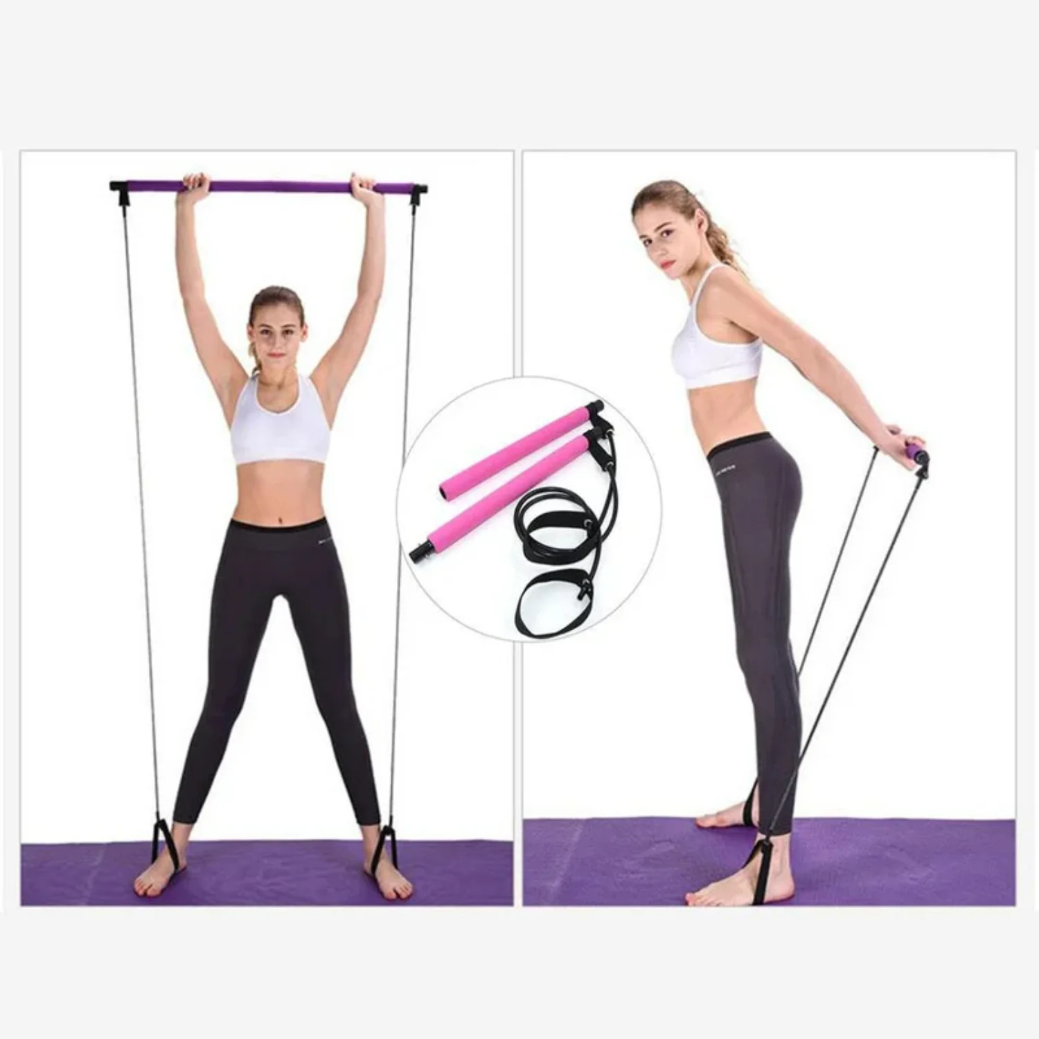 Kit de Pilates de Sport, bâton d'entraînement de gymnastique, Kit d'exercices de Pilates avec bande de résistance, extracteur de musculation, corde de Yoga