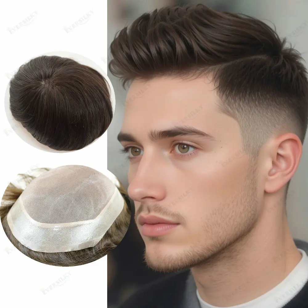 Undetectable Monofilament Men Toupee Breathable Durable Mono PU Skin Base Male Human Hair Replacement System Prothesis Capillary