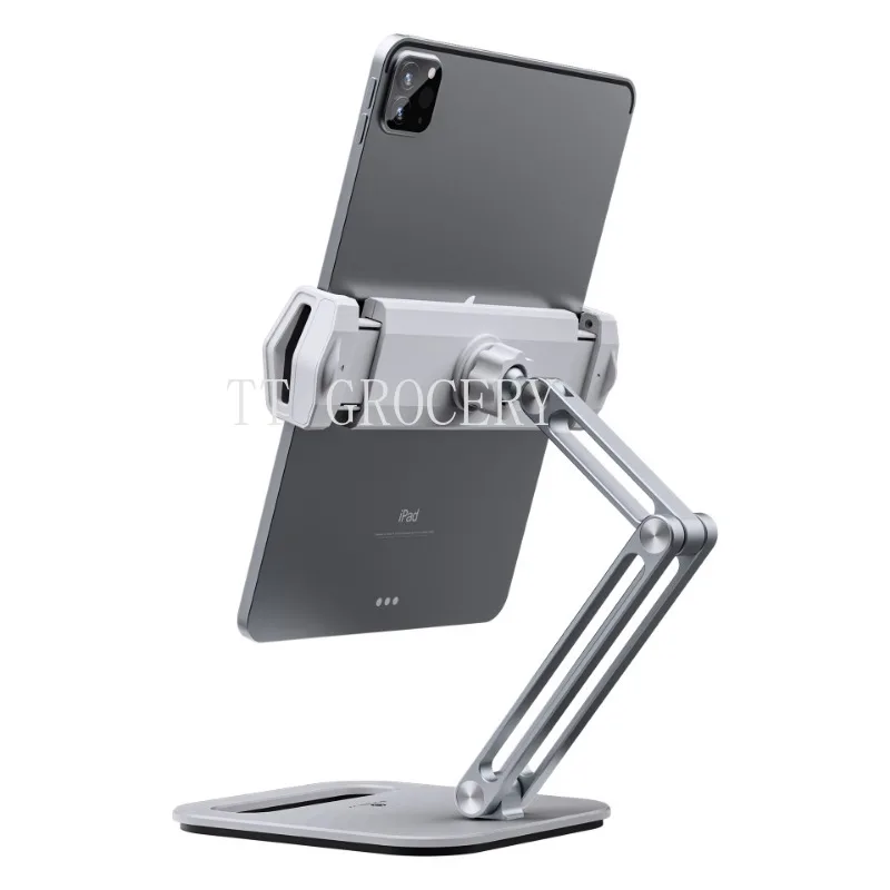 Aluminum Alloy Tablet Stand Adjustable Folding IPad Stand Ergonomic 360°Rotatable Tablet and Phone Clamp Mount Holder