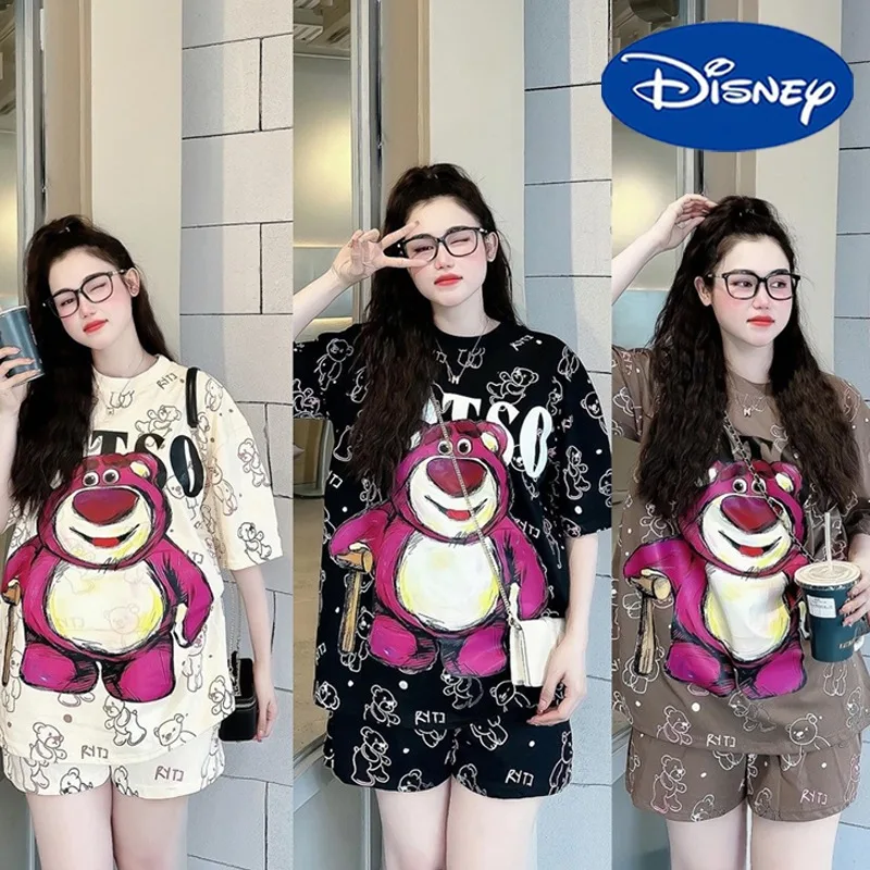 

Disney Lotso T-shirt Shorts Set Cartoon Fashion Woman Print Shorts Short Sleeves Summer Girls Leisure Loose Sports Outfits Gifts