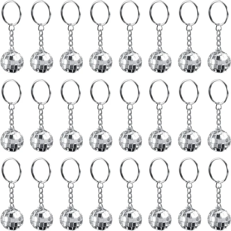ABWR-24 Pack Mini Mirror Disco Ball Keychain Last Disco Bachelorette Retro 60S 70S Disco Keychain For Party Favors Set