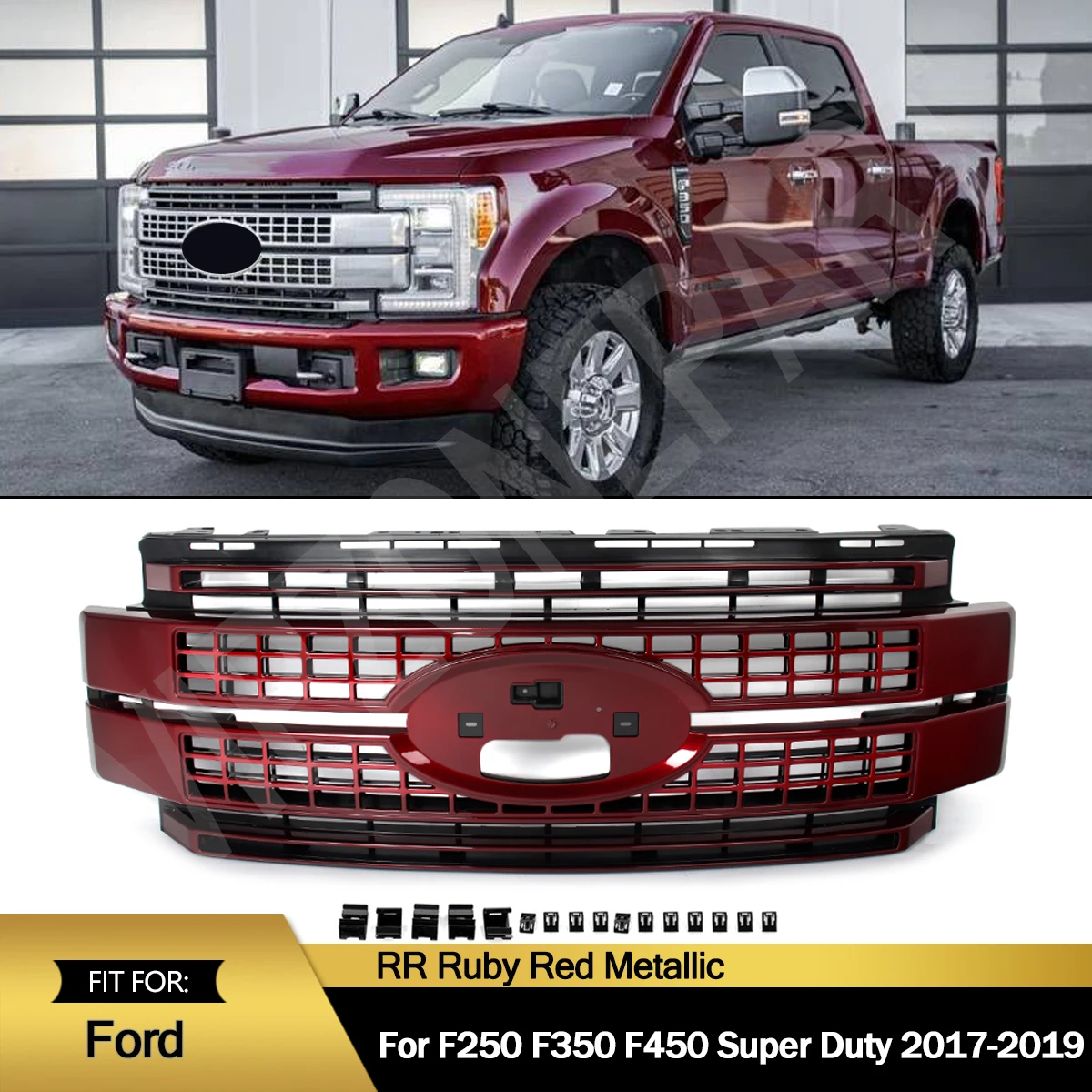 Fits For Ford F Series F250 F350 F450 Racing Grill Upper Bumper Hood Mesh Grid Ruby Red Metallic 2017 2018 2019 Hood Mesh Grille