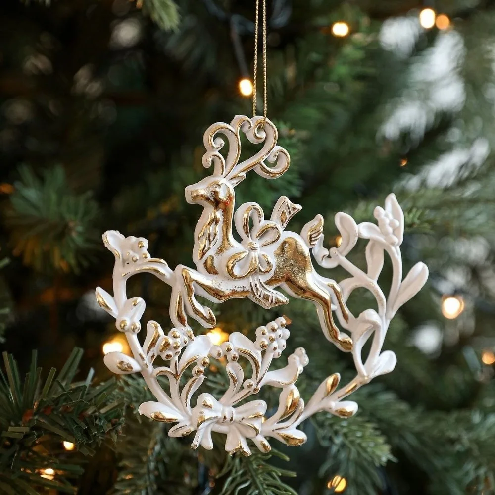 

Festive Decor Plastic White Christmas Ornament Elk Key Christmas Tree Ornament Snowflake Christmas Hanging Decor Holiday Festive