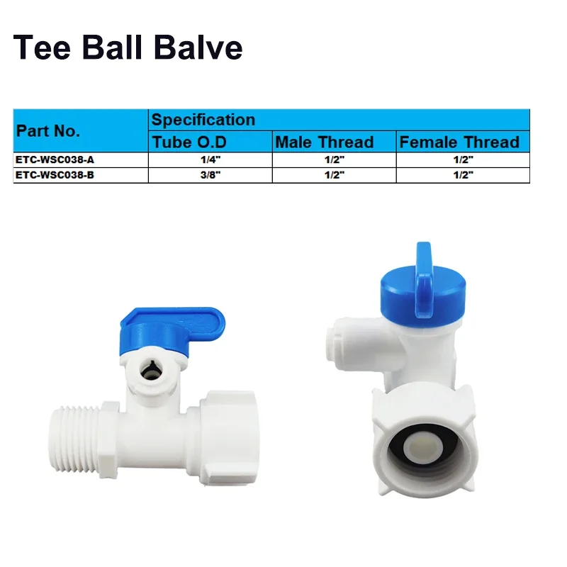 1/2'' Thread to 1/4 3/8 Tube Water Adapter RO Feed Ball Valve Faucet Water Filter Reverse Osmosis System for Water Purifier Tap