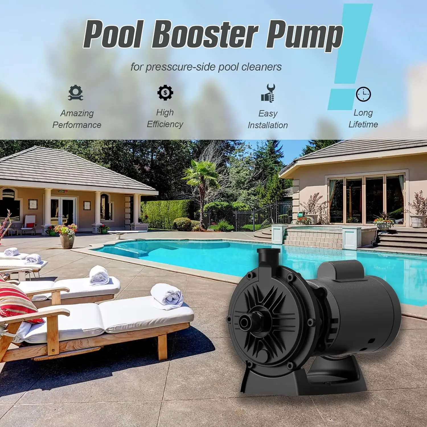 Dual Voltage 115/230Vac PB4-60 3/4 HP Booster Pump Alternative Pool Cleaning Pump Compatible All Pressure-Side Pool Pumps