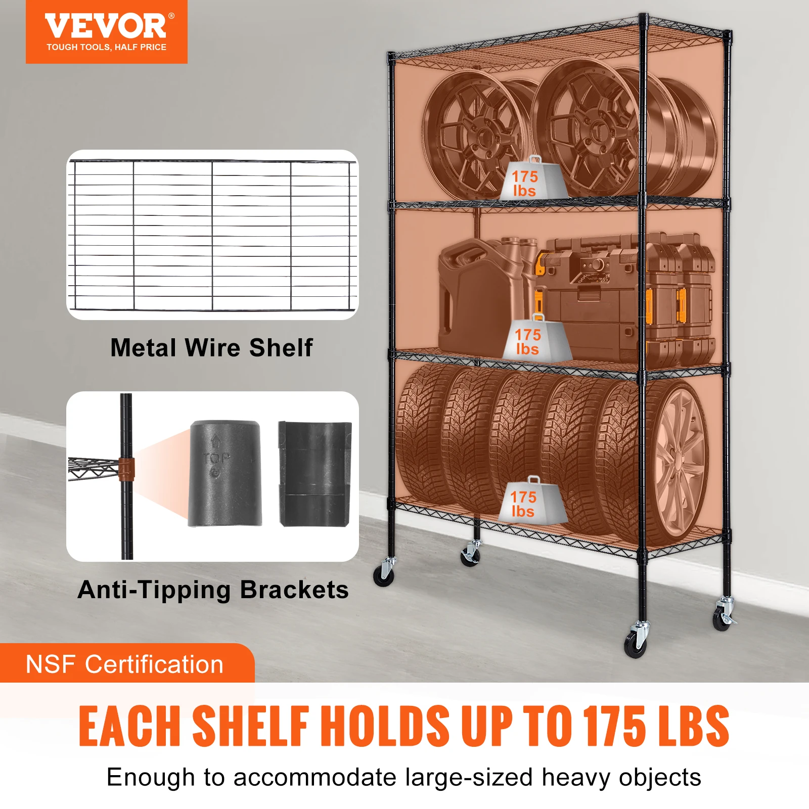 VEVOR-Storage Shelf Ladder, Stair Shelving, High Shelf Unit, Estante para Cozinha, Armazém, Commercial Space Racks, 4 Camadas