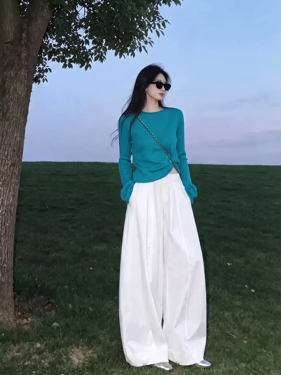 Klein Blue Long Sleeve Knitted T-Shirt Women's Early Autumn New Style Inner Wear Base Shirt Sweater Slim Fit round Neck Top