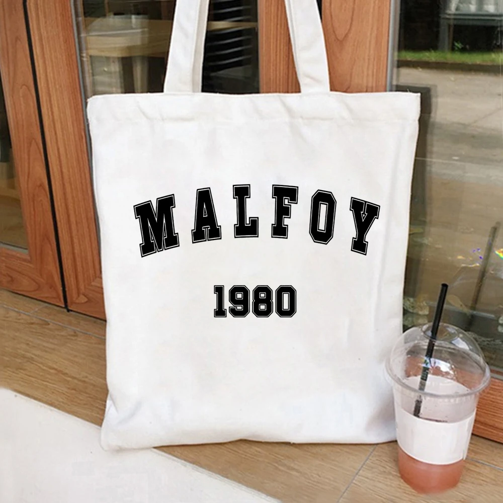 Malfoy 1980 Tote Bag Magic Movie Wizard World Shoulder Bag Retro Magic Wizard School Canvas Bag Women Draco Malfoy Shopping Bag