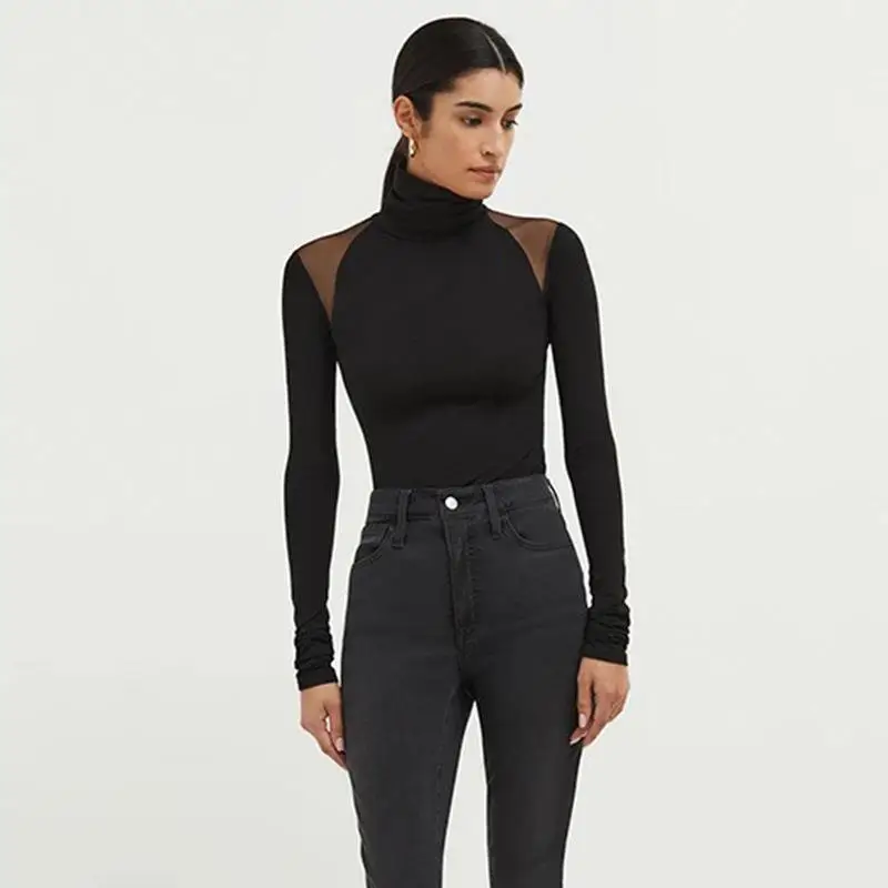 

Женский комбинезон с высоким воротником, тонкий, с длинными рукавами, с высокой талией, из 100% спандекса, весенний сезон