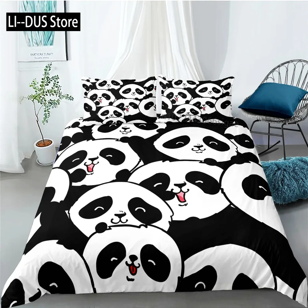 

Cartoon Cute Panda Bedding Sets Child Kids Covers Boys Creative Bed Duvet Cover with Pillowcase for Teens King Size Bedding Set