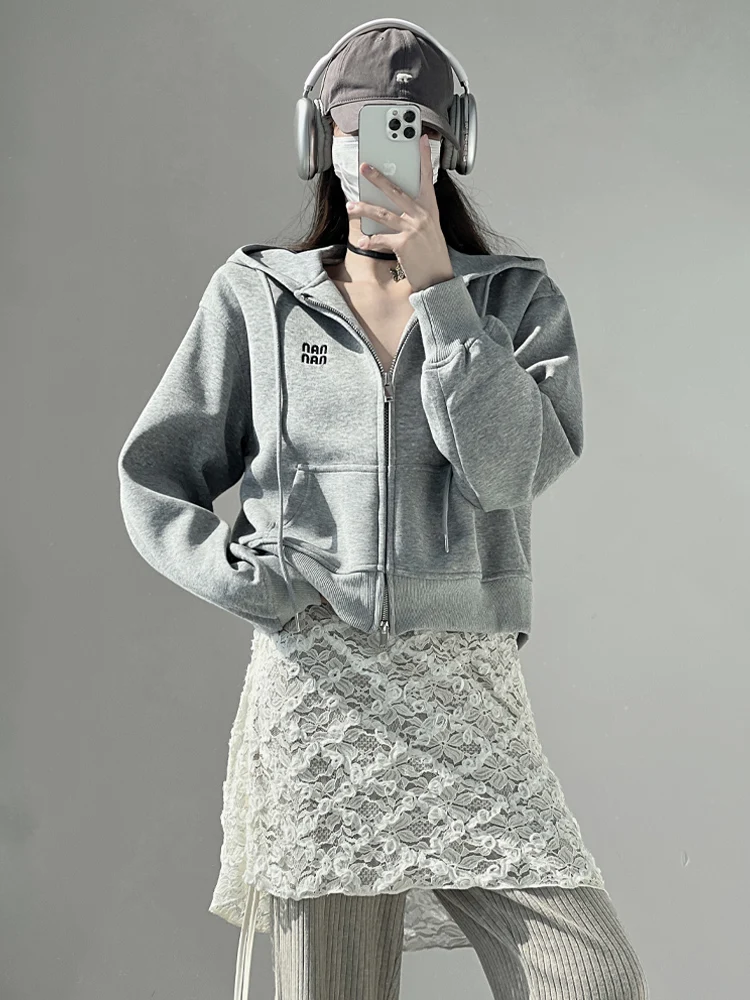 

Корейская уличная мода: Женская свободная толстовка оверсайз с капюшоном, кардиган с надписью, повседневная верхняя одежда, осенне-зимнее пальто с длинными рукавами