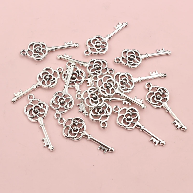 50pcs Vintage Small Key Charms Antique Silver Plated Alloy Metal Handmade Charms Pendant DIY Jewelry Making Accessories Findings