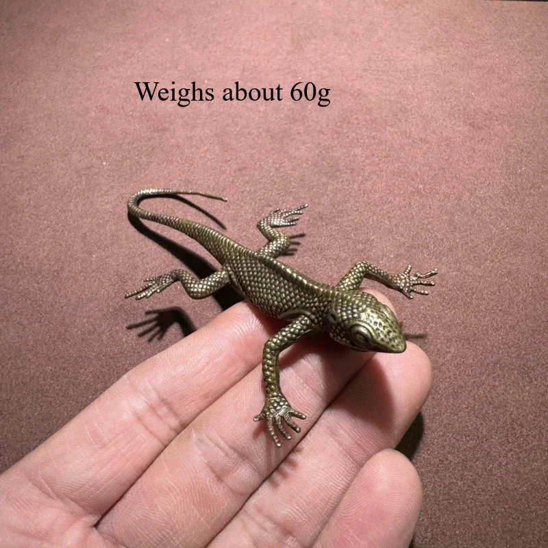 Little Fairy/ Imitate Ancient Solid Brass Lizard Play Ornament Tea Pet Miniature Retro Statue Handmade Desktop Home Crafts Gift