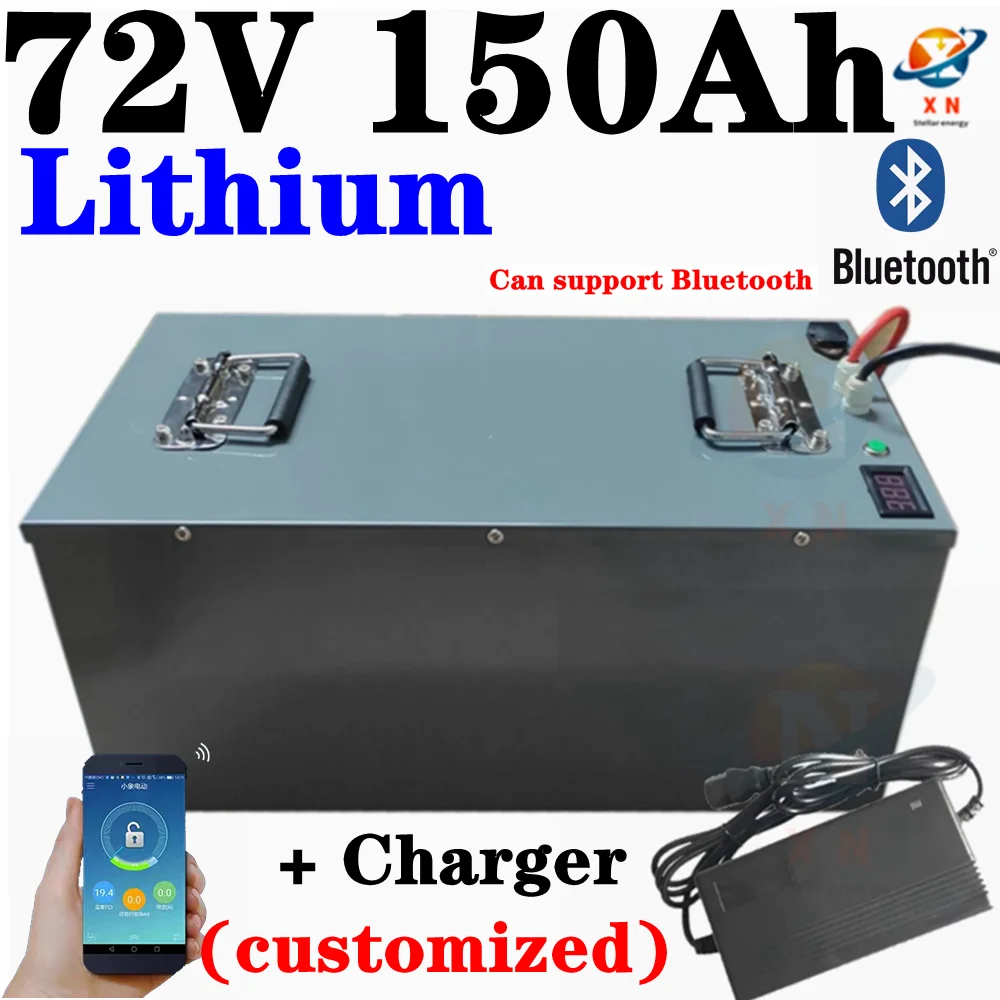 

waterproof 72V 150Ah lithium ion battery li ion bluetooth BMS APP for 7000W bike tricycle EV motorcycle scooter +10A charger