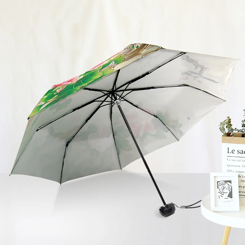 Early spring three fold folding umbrella small fresh literary garden shade UV protection sun umbrella travel men and women