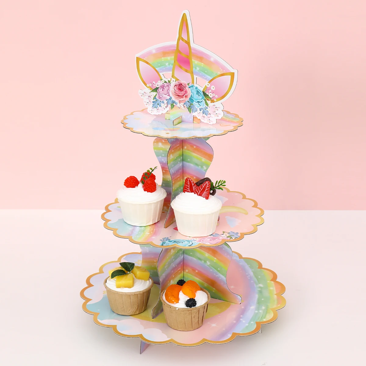 3-poziomowy stojak na ciasto z jednorożcem Urodzinowa dekoracja babeczek Party Deser Stojak na ciasto Cupcake Tower Girs Birthday Party Supplies