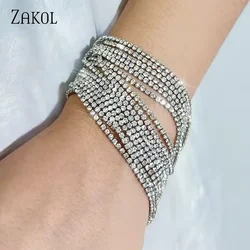 ZAKOL Statement Rhinestone Chain Tassel Barcelet Adjustable Shiny CZ Stone Bracelets For Women Charm Stylish Party Jewelry