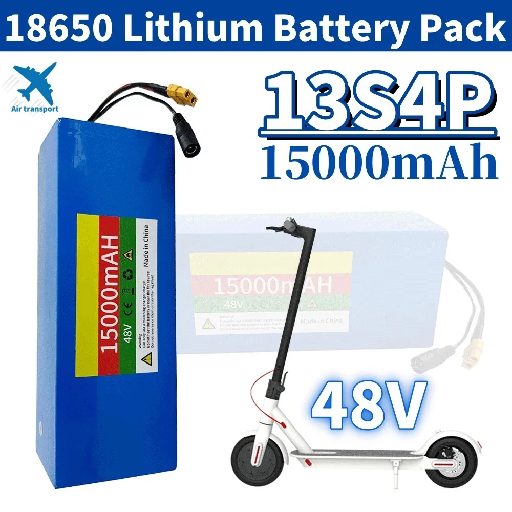 13S4P 48V 15000mAh 18650 Lithium Battery Pack,for Electric Scooter Bicycle Li-ion Replacement Batteries with BMS