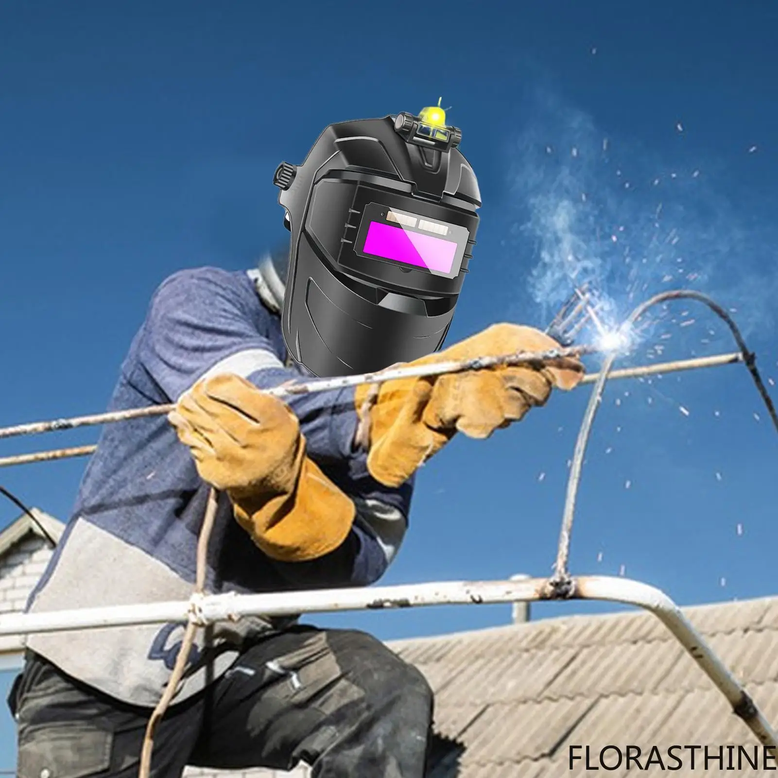 Auto Darkening Welding Hood Anti-Glare Welding Helmet Wide Shade Anti-fog Protector Face Adjustable Headgear for Construction
