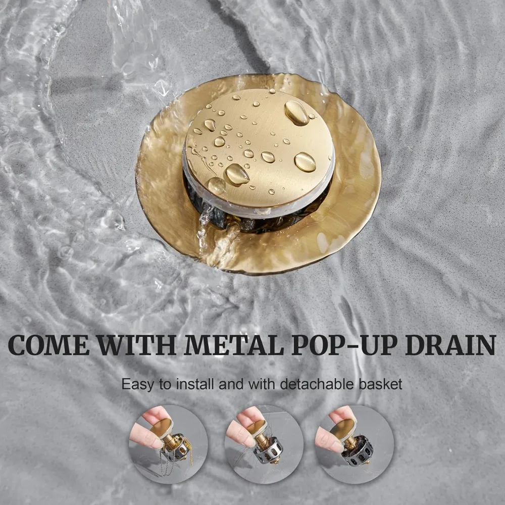 صنبور حمام Ultimate Unicorn بلون الشمبانيا، مجموعة مركزية مقاس 4 بوصات بمقبضين (2/3 فتحات) مع استنزاف منبثق #6