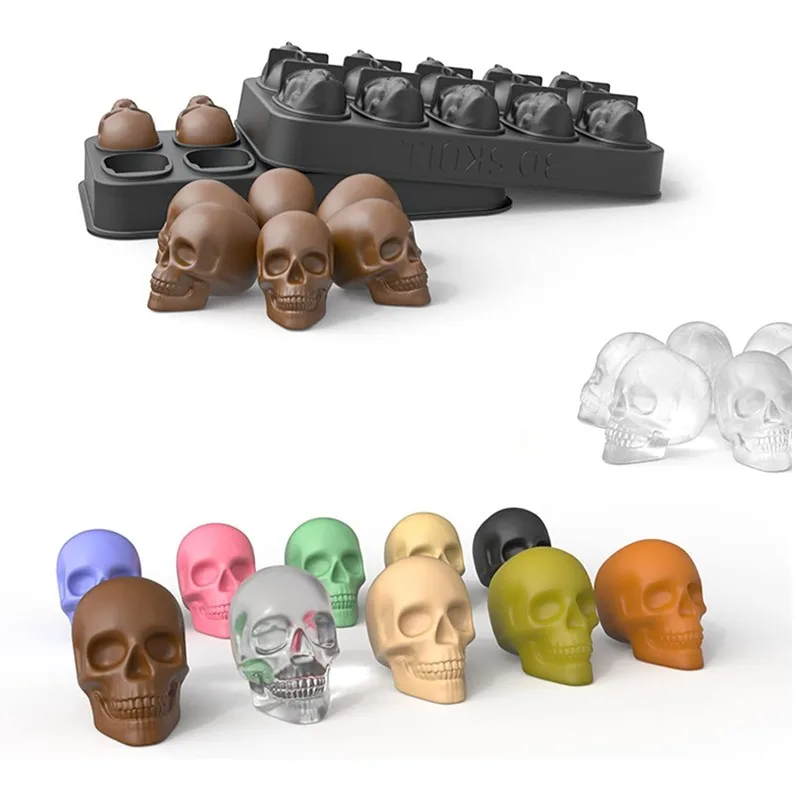 10 Cavity Skull Chocolate Silicone Molds 3D Halloween Skeleton Head Chocolate Candy Cake Decoration Mold Creative Ice Cube Tray