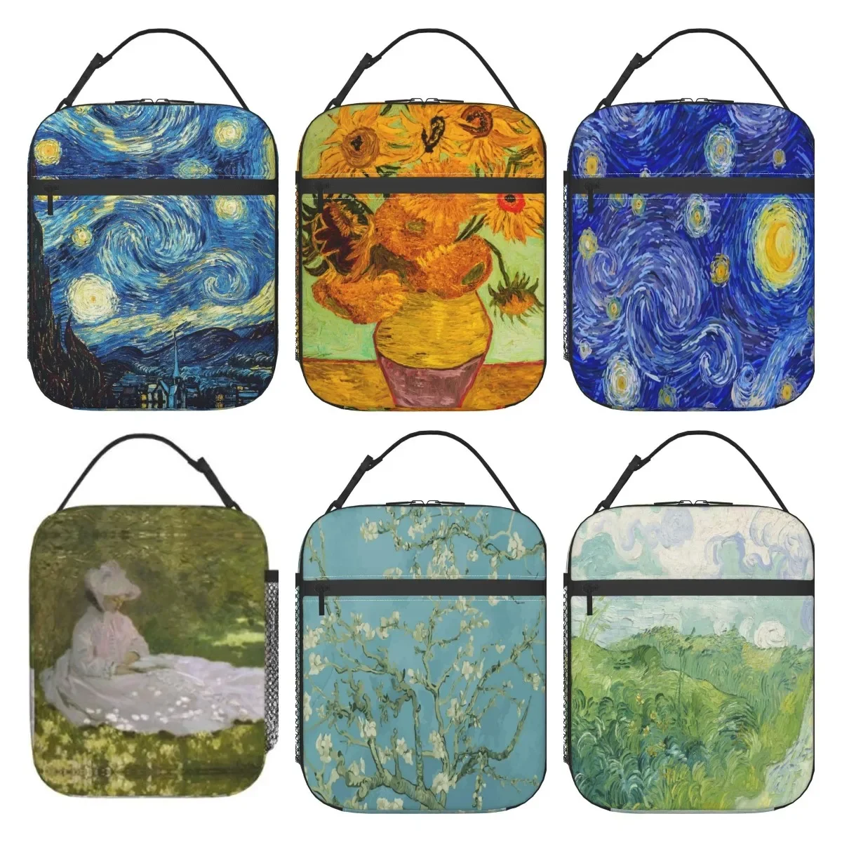 Van Gogh Starry Sky Night Oil Painting Lunch Bag Insulated Portable Reusable Lunch Box with Zipper for Women Men Picnic Beach