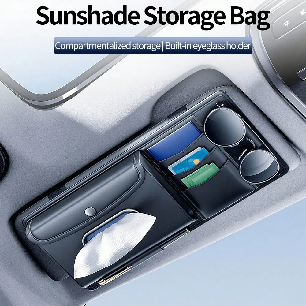 1Pc Car Sun Visor Tissue Box Hanging Tissue Holder Car Sunglasses Clip Vehicle Card Storage Car Interior Accessories Multi-Funct