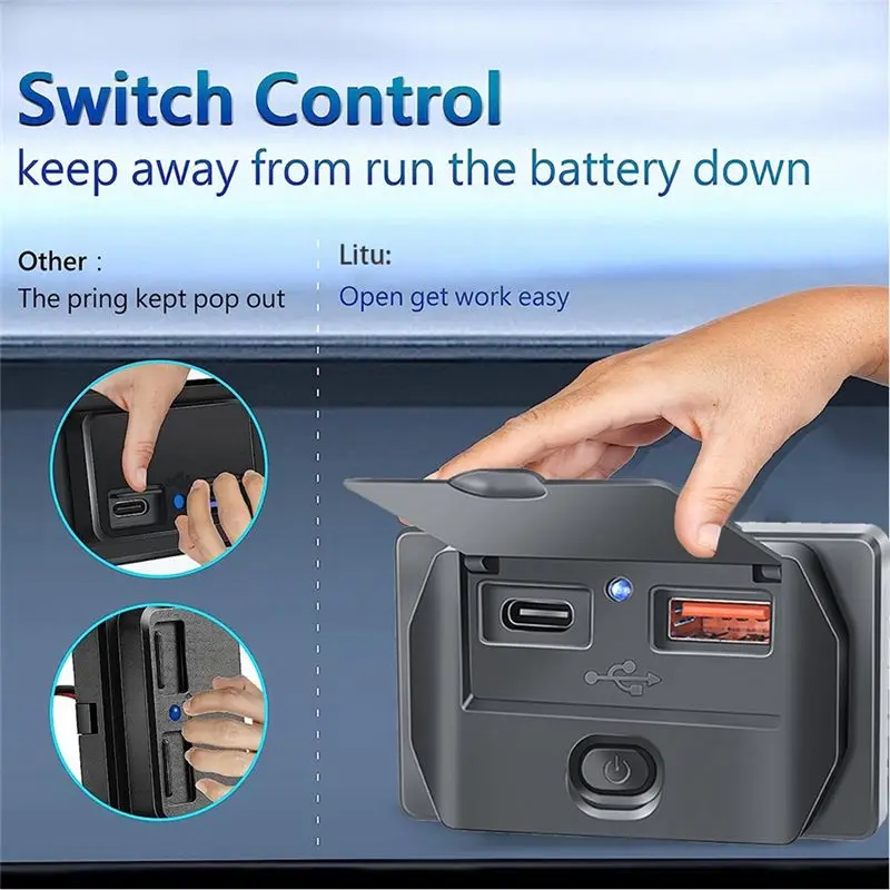 A73Q-Quick Charge PD Type-C + USB Ports Car Bus Socket Adapter USB Power With Switch For Marine Motorcycle - view 6