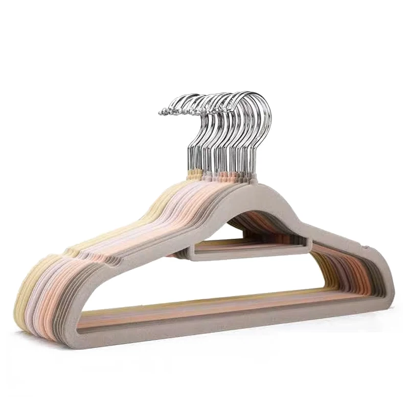 

Silver Hook Anti-slip Flocking Hanger Velvet Adult Clothes Rack Non-marking Plastic Magic Hanger Wardrobe Clothing Store Storage