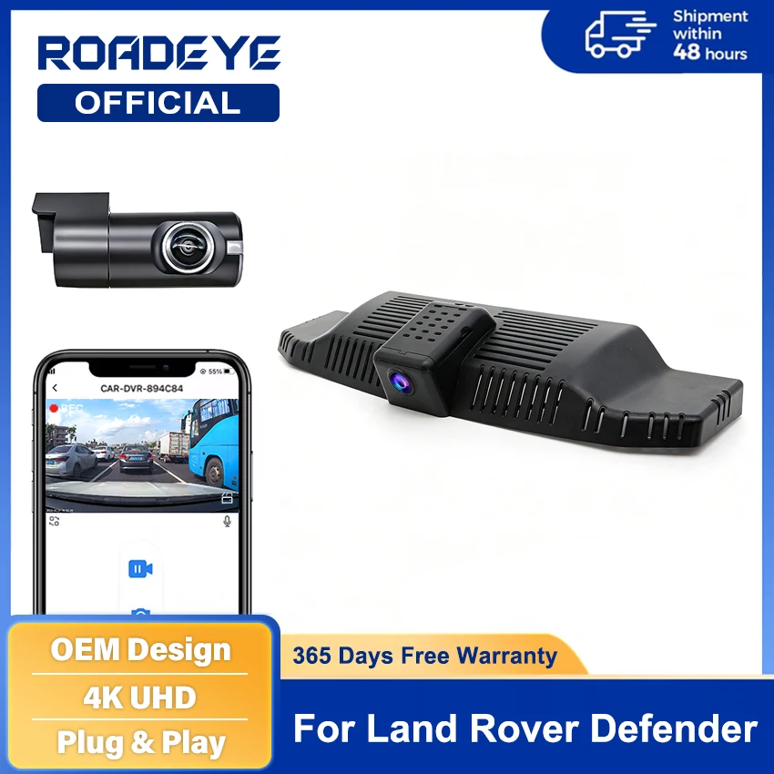 

4K Front And Rear Cam Wifi Dash Cam For Land Rover Defender 90 110 130 (L663) 2019~2025,Plug and Play Car DVR with APP