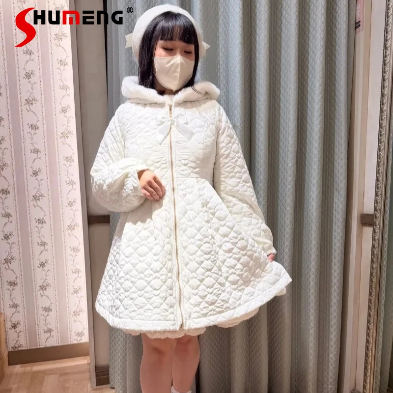 

Japanese Rojita Style Sweet Cute Zipper Hooded Cotton Jacket Coat Y2K Long Sleeves Jaquetas Quilted Coats For Women's Jaquetas