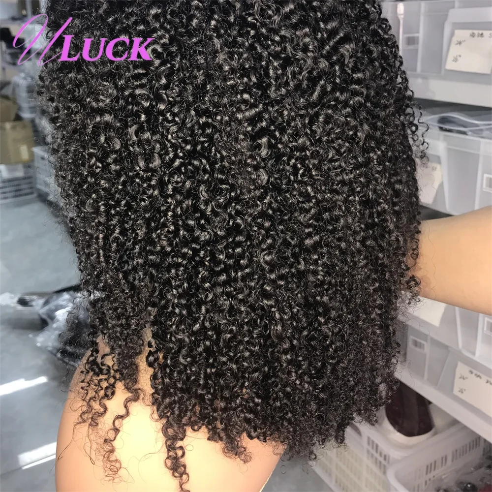 Uluck, medias pelucas ajustables hechas a máquina, media peluca rizada Pixi birmana, pelucas sin pegamento de 350% de densidad, peluca de cabello humano 100% lista para usar