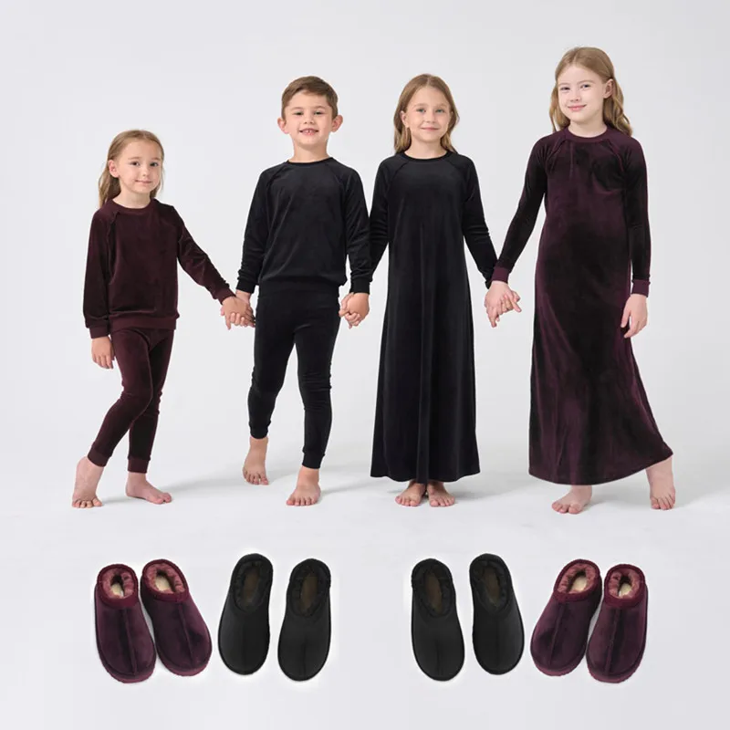 AP kids velour slippers boys girls fleece winter low-back shoes children fashion casual velvet home slipper