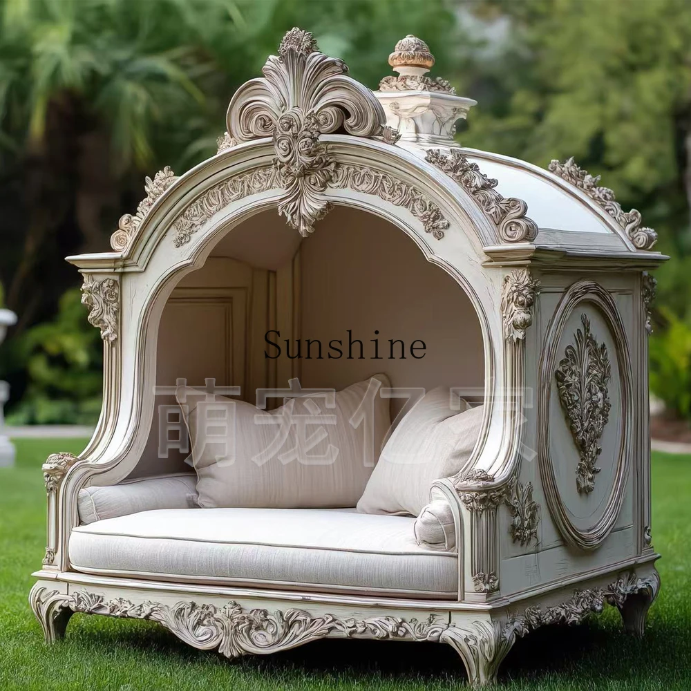 Palace style interior solid wood carving flower villa luxury cat and dog room cage simple modern