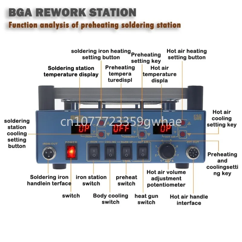 Imagem -06 - Pcb Pré-aquecedor Ferro Hot Air Gun Solda Estação 863 Estação de Solda Ferramenta de Manutenção de Solda 3-em Estação de Reparo Bga