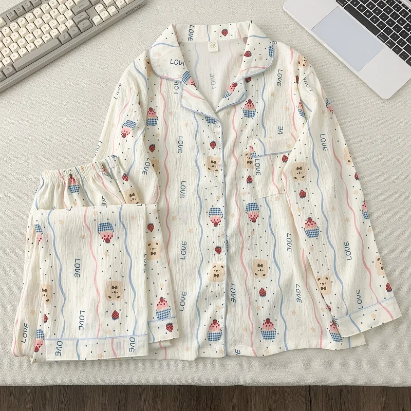 

Plus Size Women's Pajamas Kawaii Print Harajuku Style Popular Casual Big Size Pajamas Set Long Sleeve Elastic Waist Homewear