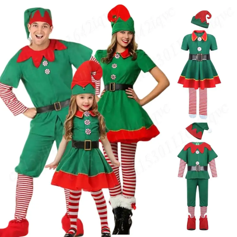 Elf Cosplay Costume Green Elf Costumes Christmas Party Dressing Up Outfits Family Christmas Suits Christmas Santa Claus Costume