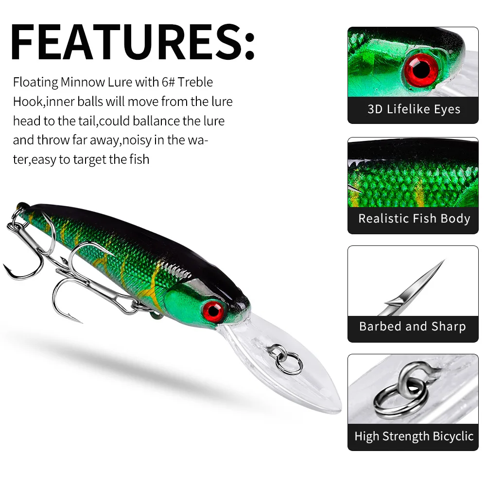 1pcs Crankbait Tackle Fishing Lure Bass Jerkbait Minnow Wobbler For Pike Trolling Hard Bait Artificial Swimbait Trout Lures Sea