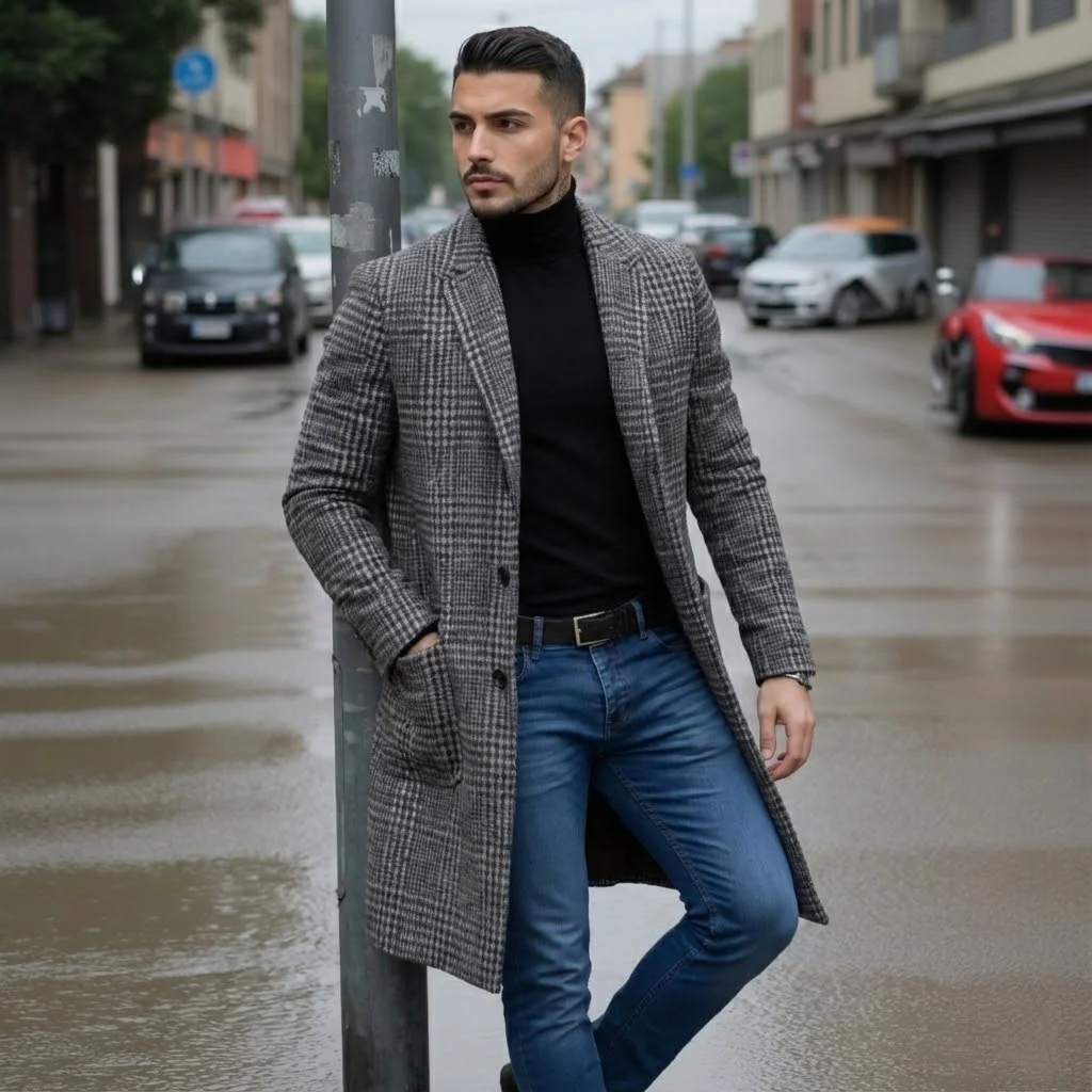 

Мужское однобортное полушерстяное пальто, классическое зимнее пальто на теплой подкладке, модная деловая повседневная куртка