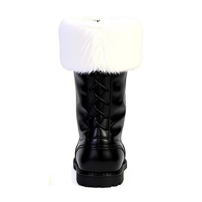 Herren Weihnachts-Weihnachtsmann-Stiefel Weiß Schwarz Plüsch Pelzige Manschette Schuhe Halloween Weihnachten Geeignet für Cowboy-Party Bühnenstiefel Neu – Detail 5