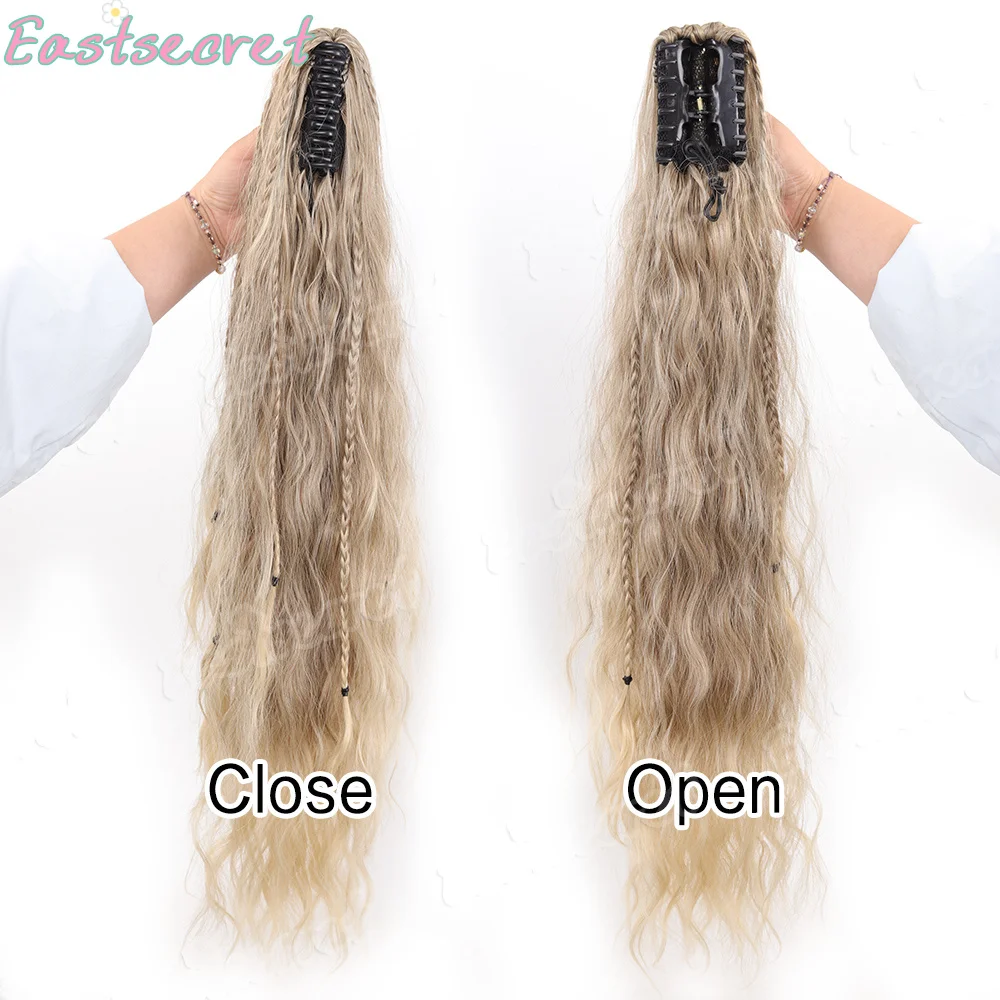 Synthetic Water Wave Claw Clip 26 inches Blonde Heat Resistant Fiber Fluffy Messy Small braids Ponytail Hair Extensions For Wome