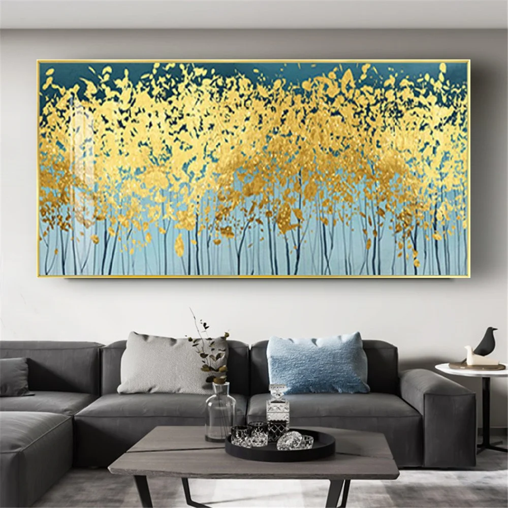 100% Handmade Abstract Gold Foil Oil Painting Decor Living Room Sofa Back Restaurant Wall Art Picture Trees Canvas Poster Mural