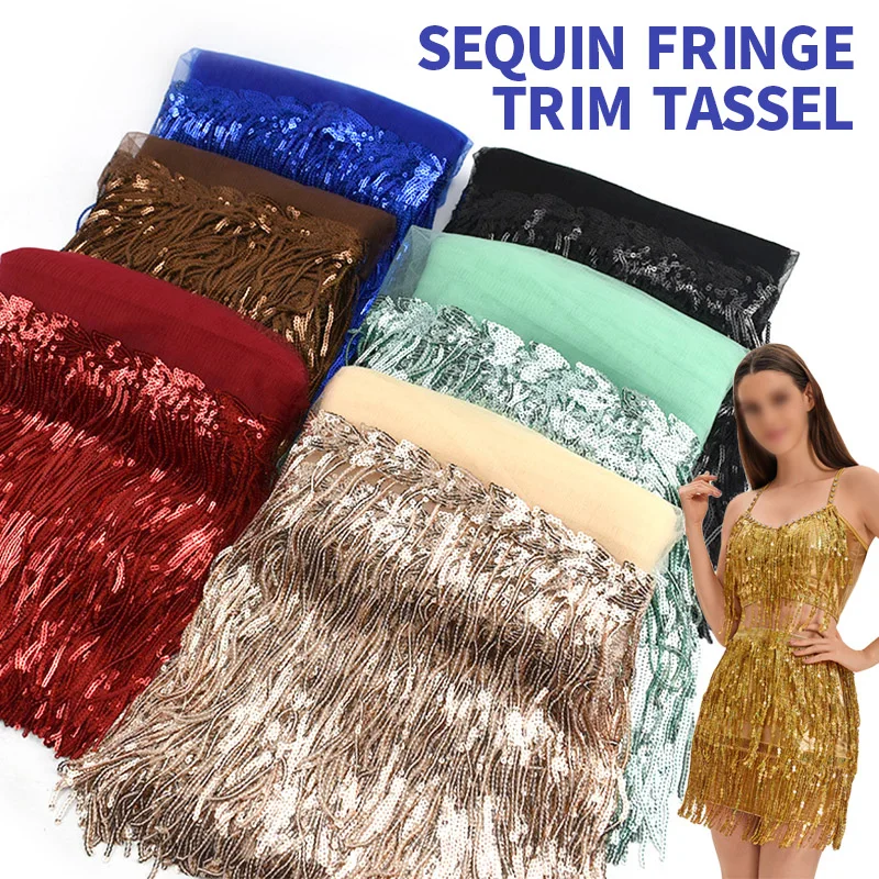 

10Yards Sequin Fringe Trim Tassel Glitter Lace Fringes For Dance Clothes Dresses Decorative Curtain Edge DIY Sewing Accessories