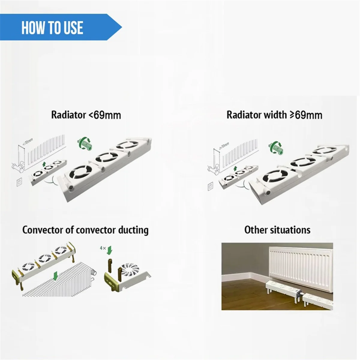 Radiator Fan Smart Radiator Booster Extension Set Ventilator Fan Universal Promote Hot Circulation 100 to 240V B EU Plug