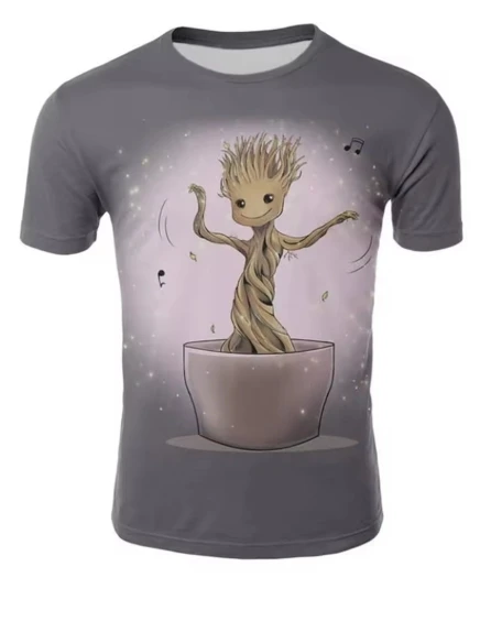 Мужская быстросохнущая дышащая повседневная спортивная футболка Marvel Groot с круглым вырезом и короткими рукавами (лето)