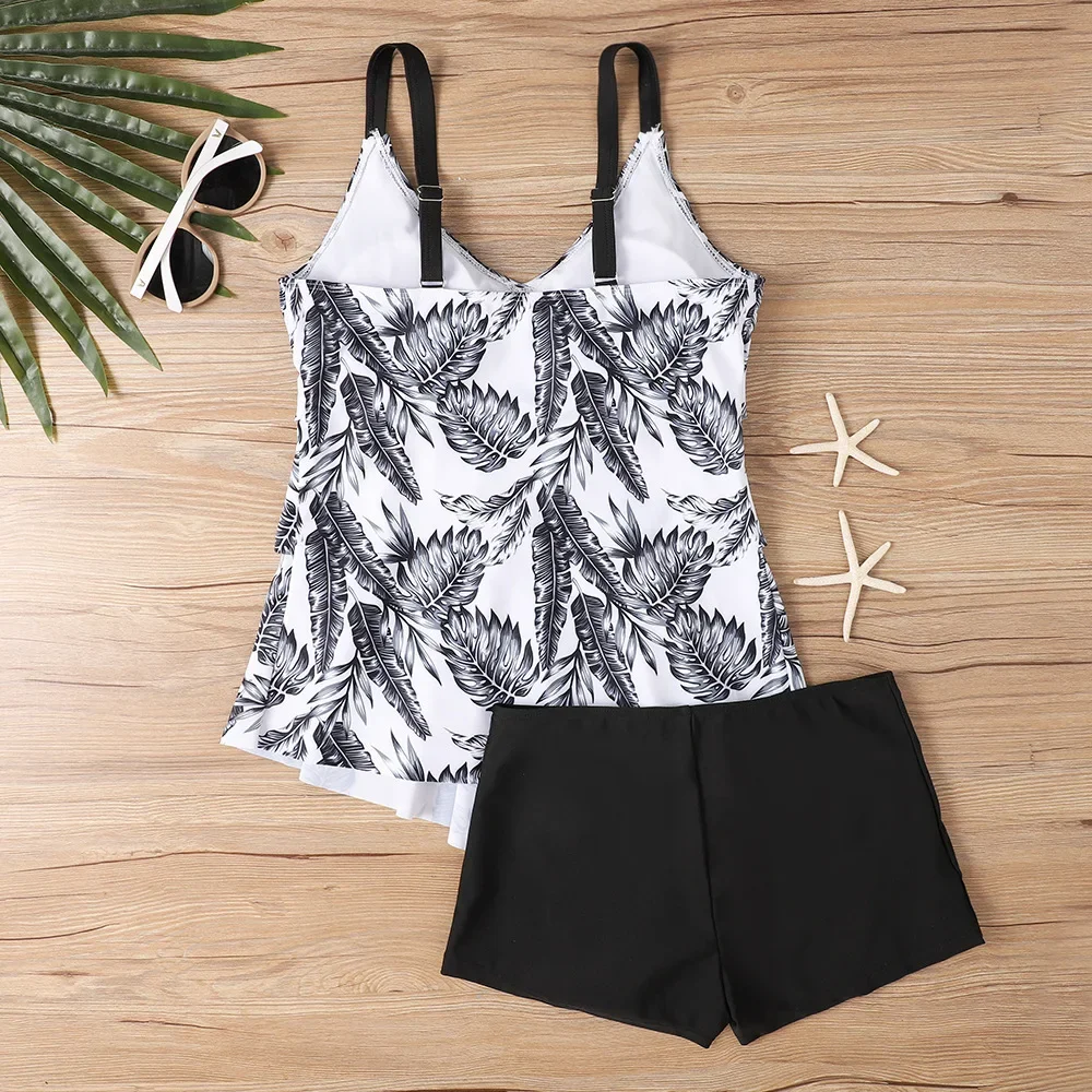 2025 Set Tankini con stampa floreale Donna Costumi da bagno a due pezzi Costume da bagno sexy con volant Halter Biquini Boxer Costume da bagno a vita alta