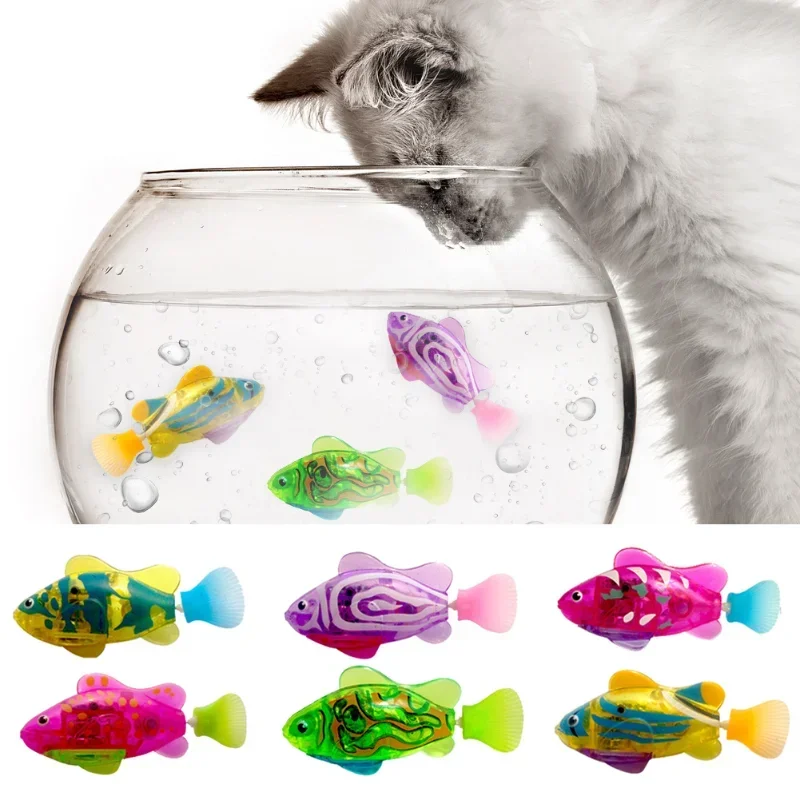 Juguete de pez eléctrico para gatos de agua, juego interactivo para gatos de interior, juguete de pez Robot de natación para gatos y perros con luz