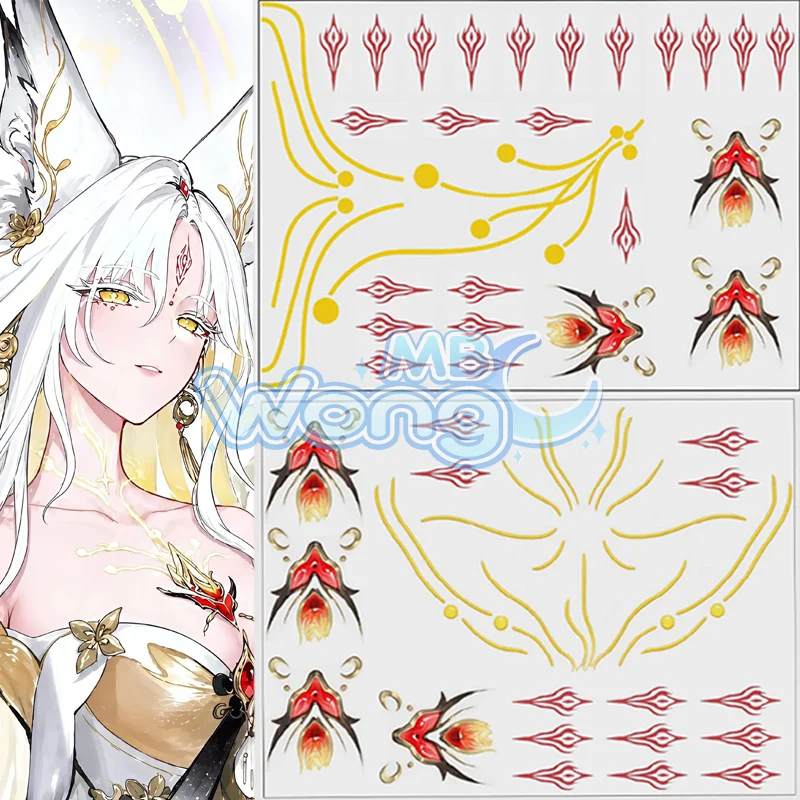 Game Wuthering Waves Hsin Cosplay Prop Second Form Tattoo Sticker he Moon Fox Role Play Transfer Tattoos Paster For Hallowmas