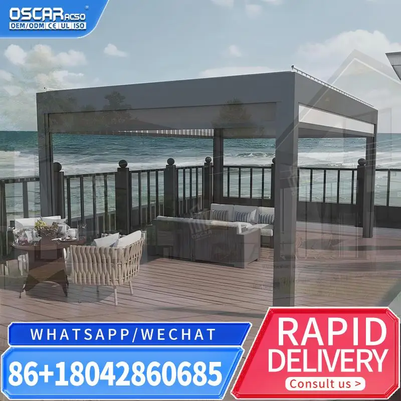 Motorized Aluminum Double Roof Canopy Pavilion South Africa Outdoor 3x4 6x4 Retractable Shade Structure Garden Patio Backyard pe view 2