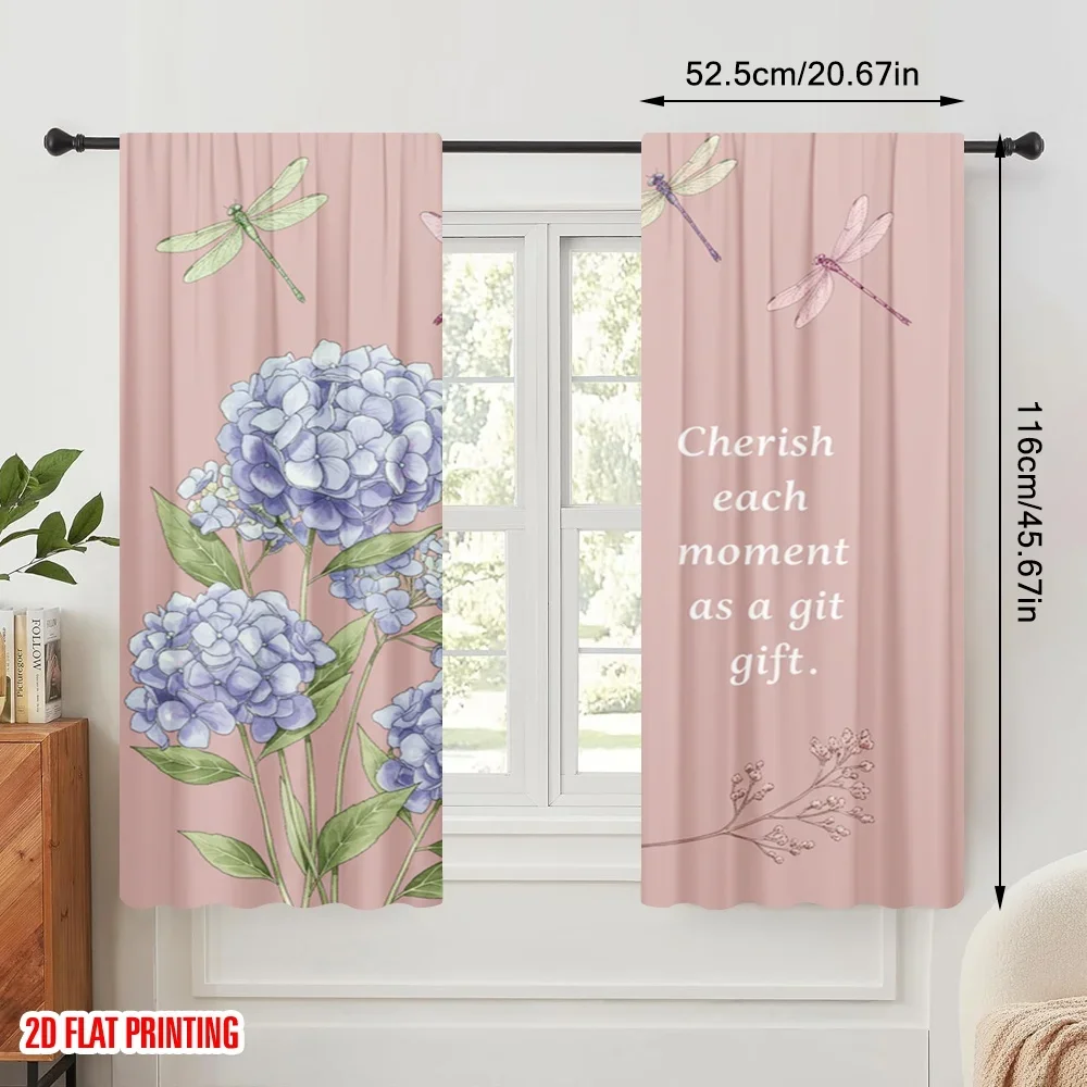 2pcs 2D flat printing Drapes Watercolor Dragonflies Blue Flowers Fabric Without Electricity Holiday Decorations Perfect for All